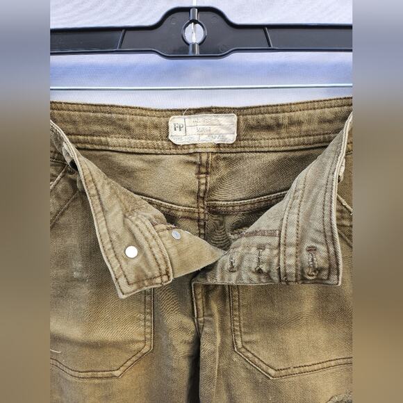 Free People Straight Crop Utility Jeans in Distressed Olive - Women's Size 2 - Picture 7 of 14